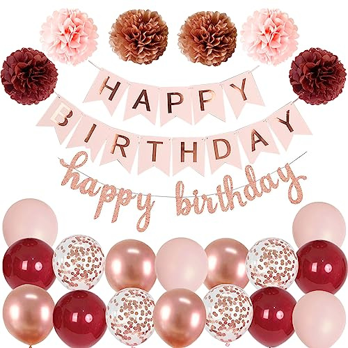 Banderole Happy Birthday Deco Borgoña Rosa Anniversaire Femme Guirlande Anniversaire Happy Birthday Decoration