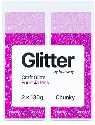 Hemway Craft Glitter Shaker Fuchsia Pink 130g x2 Pack Chunky | for Resin & Epoxy Crafts, Christmas Art Supplies, Nail, Body, Face, Eye, Festival, Crafting, Slime, Sparkle