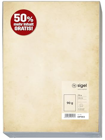 Sigel DP983 Motivpapper vintage, DIN A4, 50 ark + 25 ark gratis tryckt på båda sidor, 90 g, tillverkat av hållbart papper