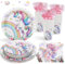 Heboland Einhorn Deko Kindergeburtstag Pappteller Set für 25 Gästen, 100pcs Einhorn Pappteller Pappbecher Servietten für Einhorn Party Deko Mädchen