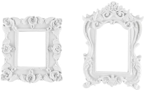 FONGKNOX 2PCS Resin Photo Frame White Vintage Picture Frame Oval Rectangular Antique Table Top Wall Mounting Photo Frame for Baroque Home Decor Photo Display Gallery Art White