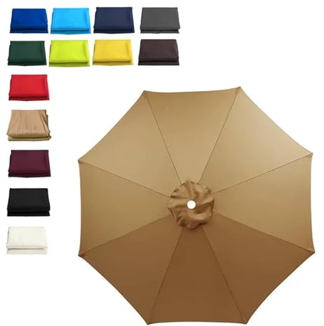Garden Umbrella Replacement Canopy Water Resistant Parasol Top 6/8 Ribs Patio Replacement Umbrella Covers Outdoor Backyard Market Table Parasol Replacement Canopy(Light Brown,2.7m/9FT-8Ribs)