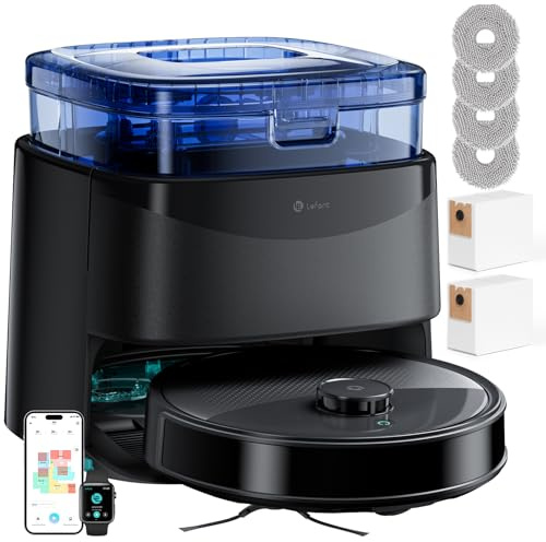 Lefant M3 Robot Aspirapolvere Lavapavimenti con Mappatura, LiDAR dToF, 12000Pa, Ostacoli PSD, Stazione All-in-One, 3.2L Autosvuotante, Lavaggio Mop a 45°C e Asciugatura, WiFi 2.4G/5G, Alexa/APP, Nero