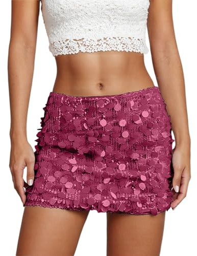 Générique Jupe Paillette Femme, Jupe Short Paillette Rose Femme, Tutu Mini Sexy Sequins Année 80 Grande Taille Ballerines Skirt Fille Soirée Patineuse Carnaval Fête Rose, XS