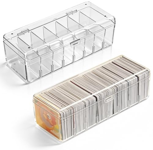 AXVRAV 2 scatole per schede trasparenti con coperchio e taglieri rimovibili, 24,8 x 10 x 7,5 cm, contenitore per fino a 700 carte, ideale per biglietti da visita e appunti