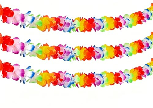 3 Piezas Guirnalda de Flores Hawaianas 300 cm, Guirnalda Fiesta Hawaiana, Collares Hawaianos Flores Multicolor, Verano Party Decoracion para Luau Fiesta Verano Playa Vestido