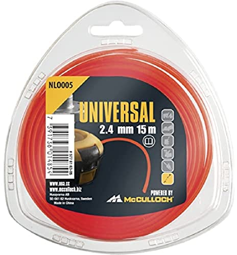 Universal 577616305 NLO005 de Repuesto para Recortadora de césped, Longitud 15 m, Hilo Ø 2,4 mm, Nailon Resistente al desgarro, Accesorios McCulloch, Standard