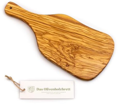Olivholzbrett® serveringsbräda med handtag i naturform av olivträ 35 cm
