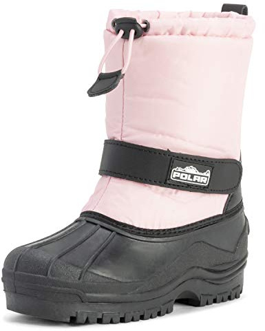 Polar Unisexo Niños Ponerse Cordón Cierre Nylon Nieve Lluvia Botas De Piel - PIN37 - AYC0160 Rosa