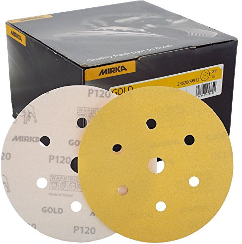 Mirka Gold Hook-It DA Sanding Discs Ø 150mm 6 120 Grit 6+1 Hole Sander Pads Suited for sanding at high speed and are classed as a highly durable product.