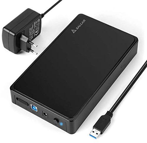 Salcar USB 3.0 Externe Festplattengehäuse für 3.5 Zoll SATA SSD und HDD Festplatten, mit 12V 2A Netzteilkompatibel