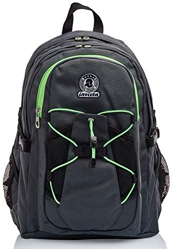 Invicta Zaino Lavoro Active, Grigio Verde, Benin, Zaino Doppio Scomparto con Tasca Porta PC, Tasca Porta Borraccia e Tasca con Organizer, Scuola, Ufficio, Viaggio, Unisex