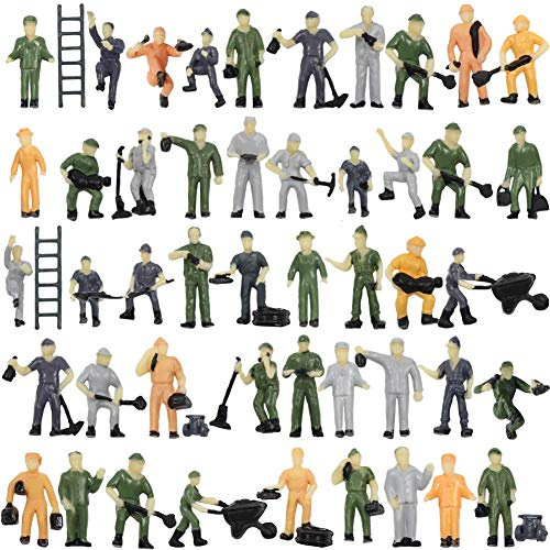 Evemodel P8710 50pcs 1:87 HO Scala Ferroviaria Modello Operaio Ben Dipinto Figure con Secchio e Scala Miniatura 2cm Alta Persone Piccolo Mondo