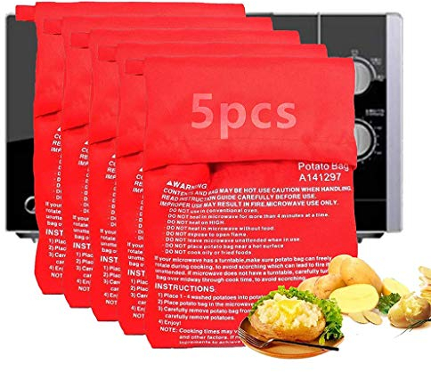 5 Stück Mikrowellen Kartoffelbeutel, Wiederverwendbarer Mikrowelle Kartoffeln Tasche,für Microwelle Kochtasche Tortillas Maiskolben Express Backen Werkzeug Mikrowelle Beutel