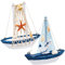 2 Stück Segelboot Modell Boot Deko Holz Segelboote Modell mit Fischernetz Muschel, Nautische Segelboot Ornament, Maritime Deko, Klein Segelboot für Wohnzimmer Schlafzimmer Badezimmer Büro Deko