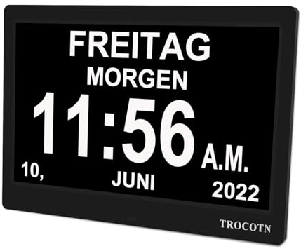 TROCOTN Dementia Clocks, Digital Clock with Date and Day for Elderly, Alzheimers Day Clock Large Display Calendar Clocks (10 Inches Black)