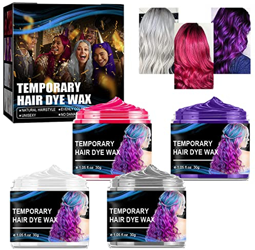 Cynamus Color Cabello Cera, Tinte Instantáneo para Cabello, Crema Temporal del Peinado, Lavable Tinte Temporal Capilares Apta para fiesta Halloween Navidad,4 Colores