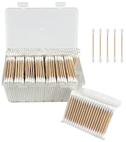 Garrelett Bamboo Cotton Swabs 1000 Count - Natural Organic Cotton Buds for Ear - Ear Sticks with Storage Box Included - Strong 100% Purely Natural Stick for Makeup, Daily Cleaning, Pet Care, Unscented