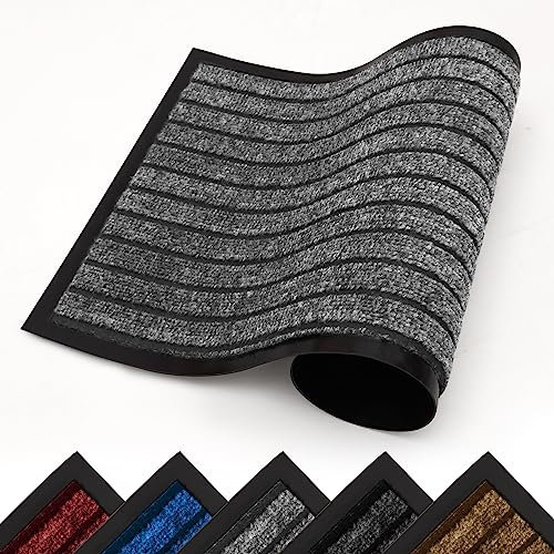Hafaa Door Mat Indoor & Outdoor Grey 60x90 cm Non Slip Washable Doormat Dirt Trapper Water Absorbent Rubber Mat Heavy Duty Floor Mats