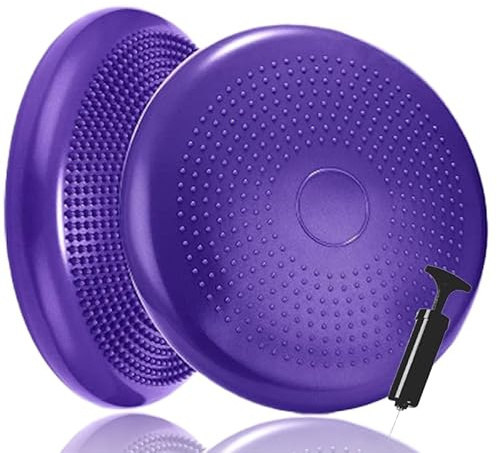 Balance Disc, Soft Yoga Balance Cushion, Wobble Cushion, Inflatable, Kids And Adults Stability Air Cushion Massage Pad Home Gym Workout Equipment with Inflator Pump Purple