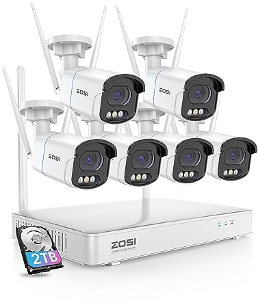 ZOSI 2,5K 8CH NVR Kit Vidéo Surveillance sans Fil avec 4MP Caméra WiFi, Détection de Personne/Véhicule, Audio Bidirectionnel, Alarme de Son et de Lumière, Vision Nocturne Couleur avec Projecteur