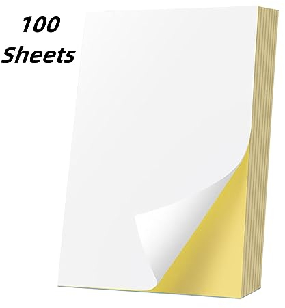 Universal Etiketten, 100 Stück 210 x 297 mm Weiß Selbstklebend Bedruckbar, A4 Bogen Labels/Haftetiketten Aufklebe für Laser/Inkjet Drucker (1 Stück/Blatt)