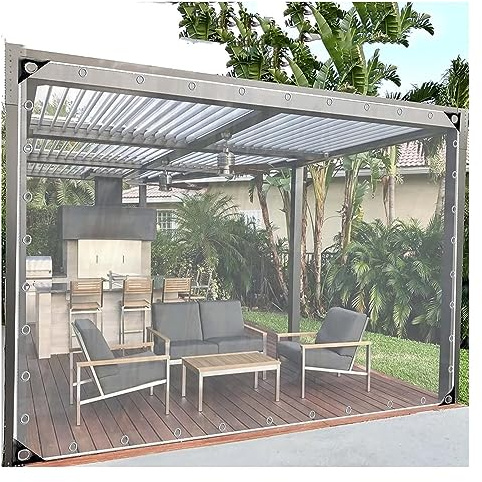 WZYJLyds Rensa Presenningar Kraftig PVC Gazebo Sidopaneler Gardiner Vattentät, Dammtät, Mot Tår, För Växthus, Uteplats, Trädgård, Paviljong Utomhuspresenning Med Metallgenomföringar