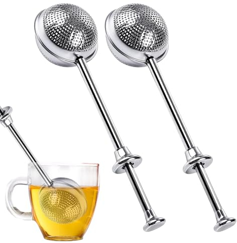 2 Stück Edelstahl Teesieb für losen Tee, Teesieb, Teeei - Langes Design zum Aufhängen, Einfache Handhabung, Leicht zu reinigen - Geschenk für Teeliebhaber (Silber)