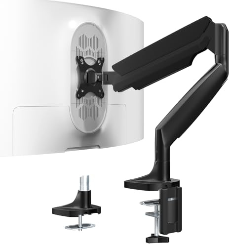 WORLDLIFT Brazo de Monitor de Alta Resistencia para monitores Ultrawide de hasta 45 Pulgadas y 15 kg, Soporte de sobremesa Individual Totalmente Ajustable, VESA máximo 100x100, Negro