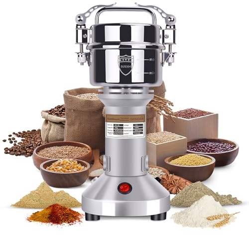 Moulin à grains électrique 150 g - 1500 W - Moulin à flocons d'avoine - Moulin à épices commercial - Moulin à farine en acier inoxydable - Moulin à farine pour la maison - Moulin à épices électrique