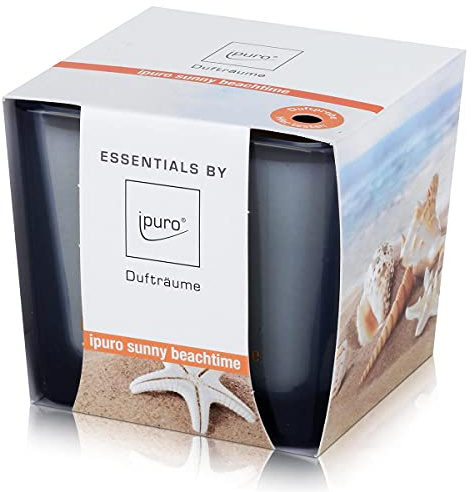 Essentials by ipuro sunny beachtime Duftkerze 125g - Sommer, Sonne, Meer – Ein wundervoll entspannter Tag am Strand (1er Pack)