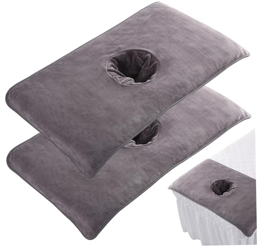 Obelunrp Massage Bed Cover with Face Hole, 2pcs Soft Coral Velvet Beauty Bed Cover, SPA Massage Table Face Towel, Massage Table Cover with Face Hole for SPA Beauty Skin Care(Gray, 16X32inch)
