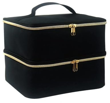 Nail Polish Carrying Case, Double-Layer Nail Polish Storage Bag- Fits Nail Dryer Lamp and 30 Bottles(15ml/0.5 fl.oz), Organizer Bag with Adjustable Dividers for Manicure Set (Black)