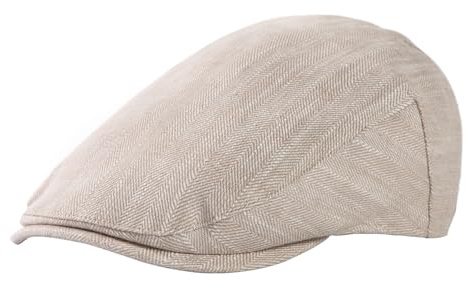 TOP-EX Mens Flat Caps 100% Linen Summer Breathable Peaked Sun Cap Cotton Lined Ivy Gatsby Cap Natural Beige M/L