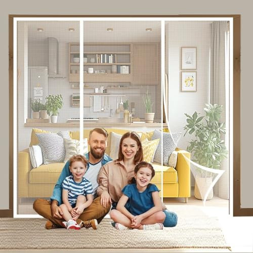 Magnet Fliegengitter Tür Insektenschutz, 225x245cm Magnetvorhang mit kinderleichter Inkl, Klebemontage- für Balkontür Terrassentür,Weiß