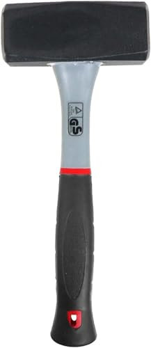 Unibos | 2 KG (4.4lb) Lump Hammer Heavy Duty Hardened Steel Head Fibreglass Shaft Non Slip Comfort Grip Handle TPR Finish with Hanging Eye Long Handled Demolition Sledge Hammer (Black)