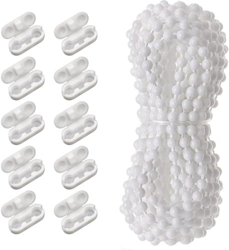 Rollokette, Blindkette Ersatzkette Rollo,10 Meter Rollo Kette mit 10 Stück Kettenverbinder für Rollo, Jalousien, Vertikaljalousien (Weiß)