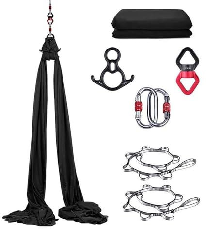 MIDUOLAI Tessuti Aerei, Amaca da Yoga, Tessuti Poco Elastici, per Principianti, Danza A Casa, Ginnastica Indoor nella,Nero,8 * 2.8m