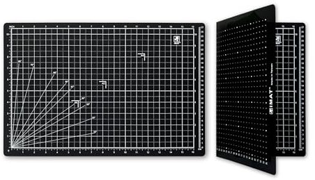 iMAT Flip Cutting Mat_Note A3 (inch version), 12X18, Foldable, Front: Inch grid, Back: cm dots, Suitable for Crafts, Cutting Paper Materials, Creative Collages, and more (Black)