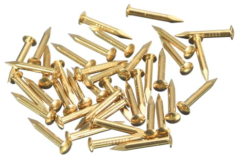 sourcing map 35Pcs Small Tiny Nails 2x15mm(DXL) Tiny Brass Nails Hardware Round Head Brass Nail for Wooden DIY Projects Decorative Boxes Household, Brass Tone