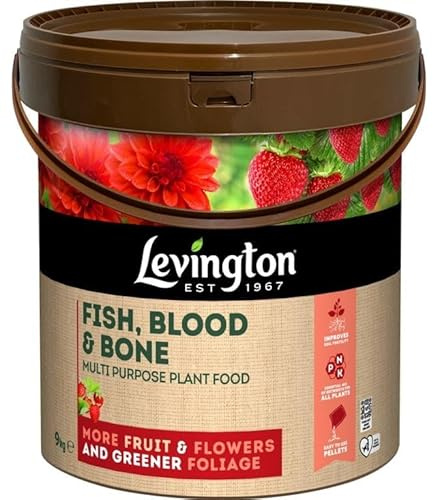 Levington Fish Blood & Bone Multi-Purpose Plant Food 9kg | Organic Slow-Release Fertiliser for Fruit, Vegetables & Flowers | Balanced NPK 5-5-5 Pellets | Feeds for 6–8 Weeks