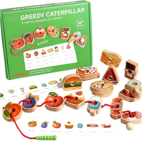 Starnearby Perline da Infilare Bambini Legno del Bruco Goloso, Gioco Perle di Legno da Infilare, Giocattoli Montessori, Gochi da Infilare per Bambini di 2, 3, 4 e 5 Anni, Regalo