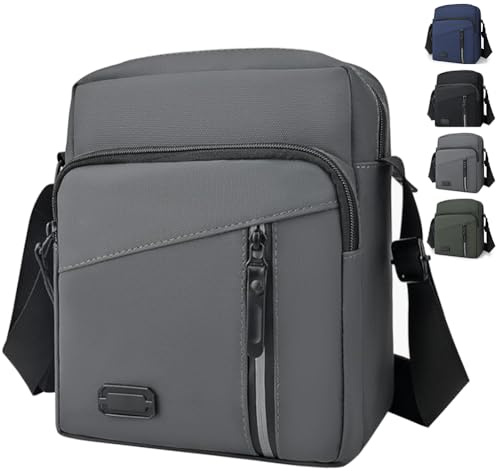 Eabofrin Mens Shoulder Bag, Waterproof Crossbody Bags, Lightweight Chest Sling Bag with Reflective Stripes Side, Casual Handbag with Adjustable Strap, Travel Phone Bags for Men (Grey)