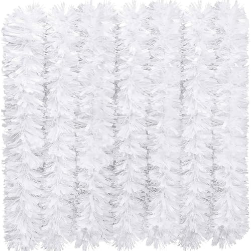 Saserner 39.4 Feet Christmas Tinsel Garland, Shiny Christmas Tree Tinsel Garland, Hanging Decorations for Indoor Outdoor Wedding Xmas Party (White)