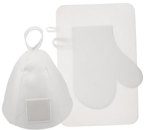 COMPUKAS Sauna Felt Hat and Glove Set with Pad 3pcs White Sauna Accessories for Men and Women Hair Protection Bath and Spa Use