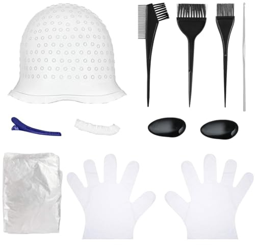 YUPZAR kit Colpi di Sole Fai da te,Cappello in Plastica, Guanti, Pennelli e Spazzole da Colorazione, Cappucci in Silicone per Tinture per Capelli,Adatto per Tingere i Capelli a Casa