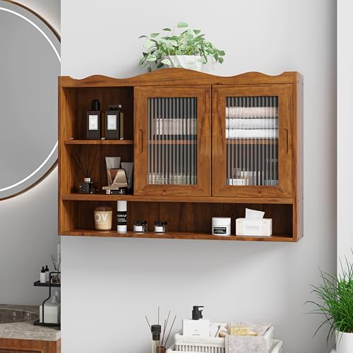 JCFEIDQW Vetrina sospesa da 90 cm, pensile da cucina, shabby chic, con 2 ante e tre ripiani, pensili da cucina, adatto per bagni, cucine e sala da pranzo (marrone)