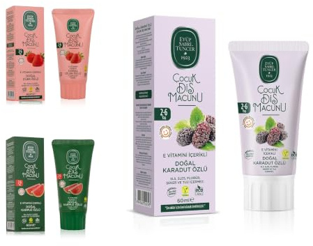 EYÜP SABRİ TUNCER barntandkräm set om 3 (3 × 60 ml) | Jordgubbe, vattenmelon och svarta mullbär, för barn från 2-6 år, gratis OLIVOS mini olivolja tvål