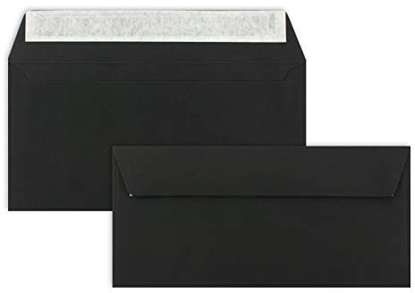 25 Brief-Umschläge DIN Lang - Schwarz - 110 g/m² - 11 x 22 cm - sehr formstabil - Haftklebung - Qualitätsmarke: FarbenFroh by GUSTAV NEUSER