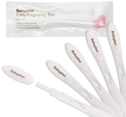 5 test precoci di gravidanza in stick Babyplan (HCG) (10mIU - Altamente sensibile) Test igienici per la pianificazione della gravidanza (Accuratezza del 99,6%)